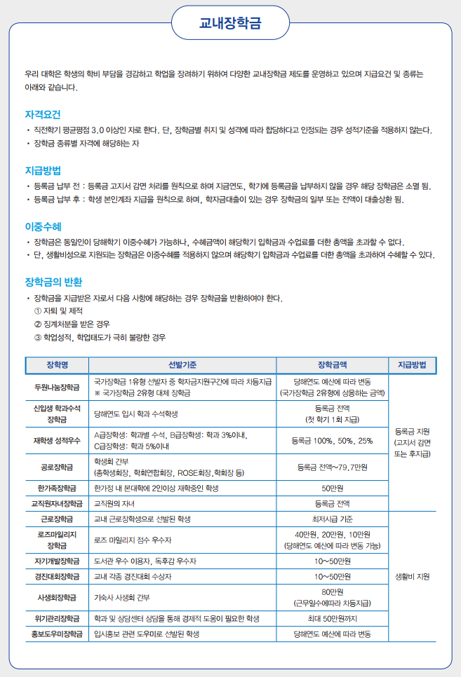 두원공과대학교 교내 장학금 안내 첨부 이미지