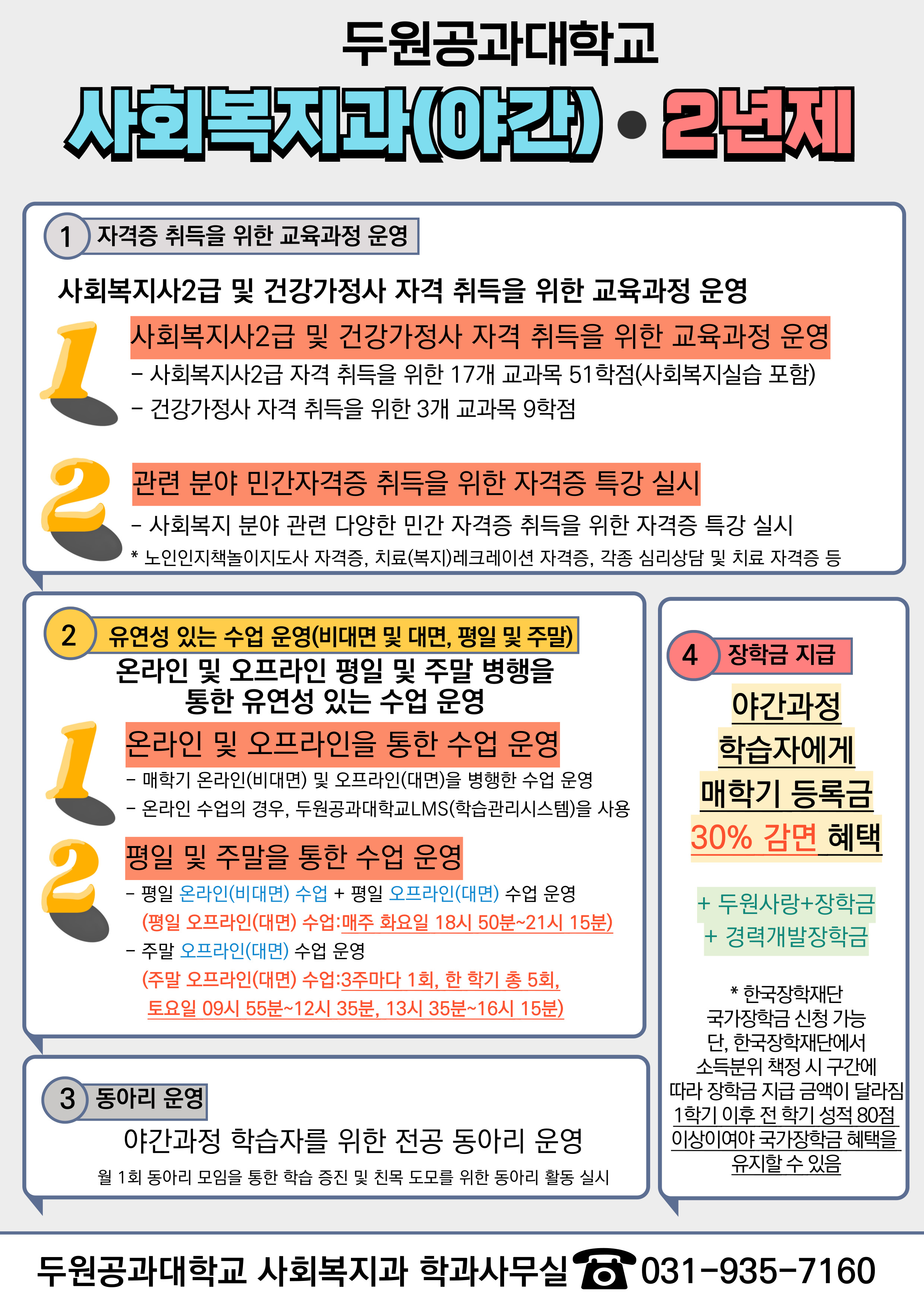 사회복지과 야간반 교육과정 운영표 첨부 이미지