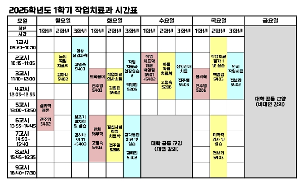 2026학년도 1학기 작업치료과 시간표 대표이미지